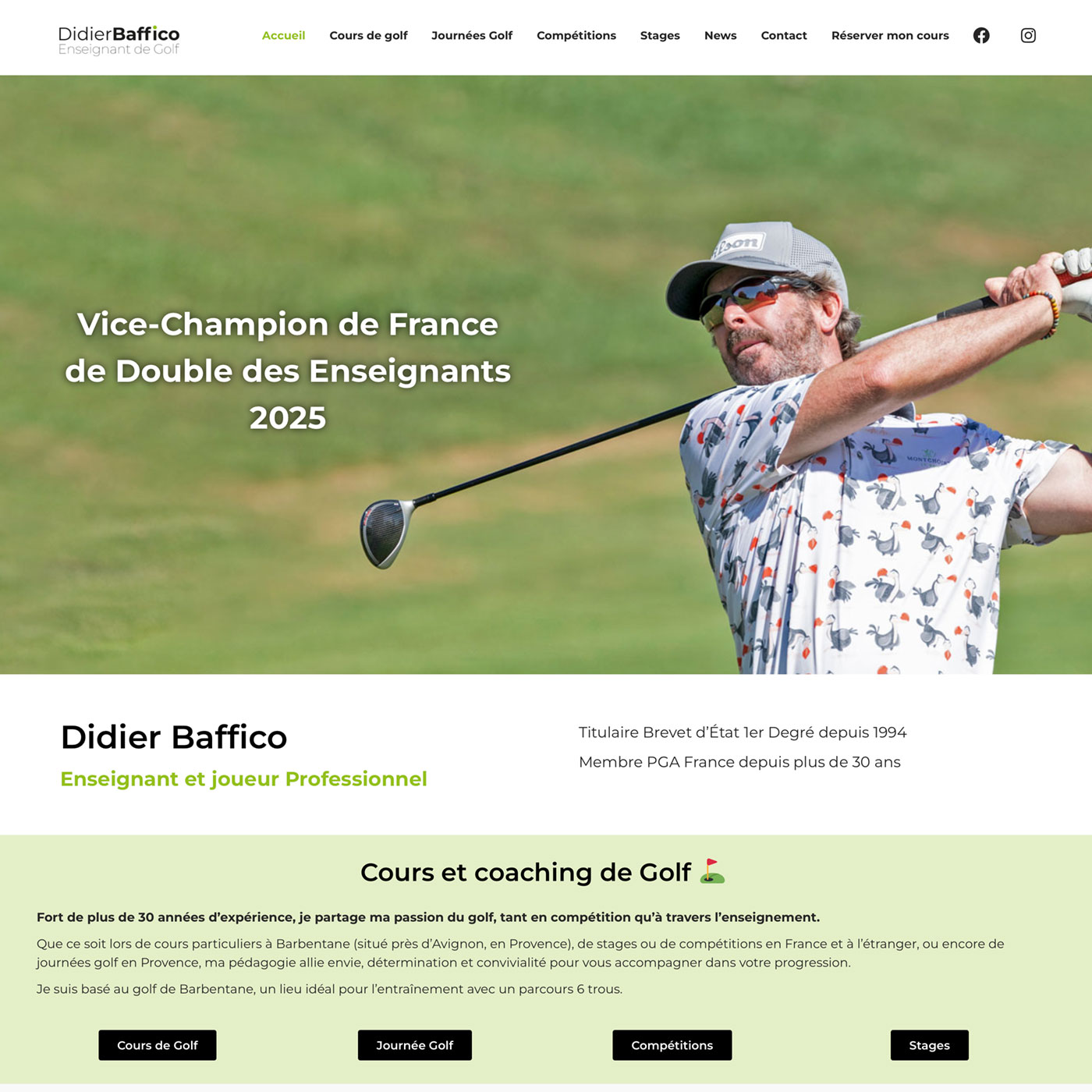 conception site professeur de golf, création site golf